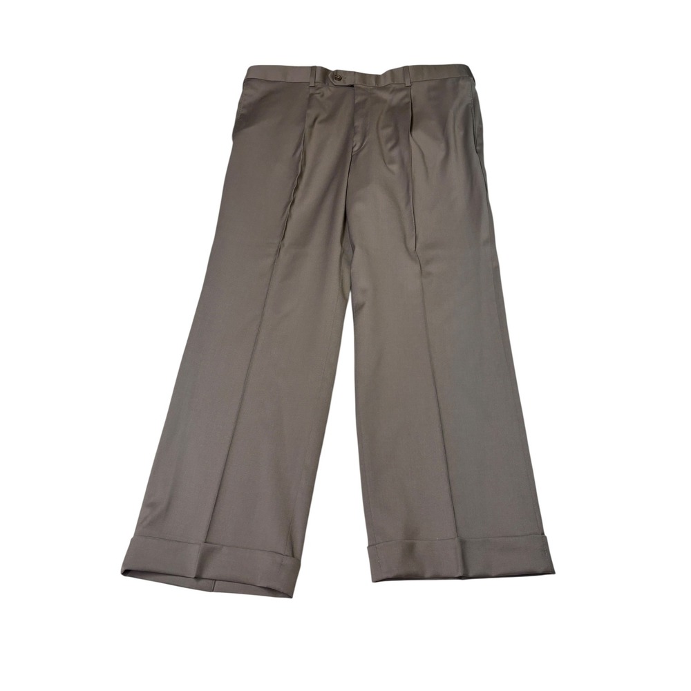 Coppley 1883 Mens 38S L27 Pleated Cuffed Dress Pants 100% Wool S-130s Taupe Gray